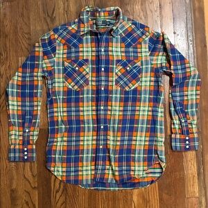 Polo by Ralph Lauren Plaid Men's Shirt - Blue, Orange, Green Western Styke